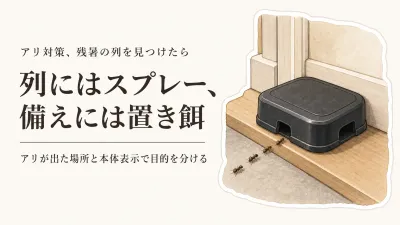 残暑から秋口のアリ対策｜家の中の列にスプレーと置き餌をどう分ける？
